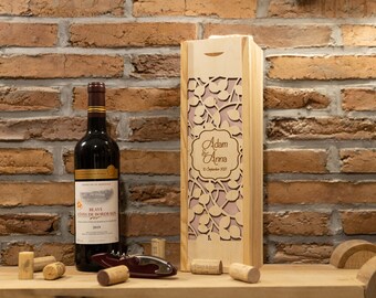 Wooden wine box with engraving personalized gift anniversary Christmas gift birthday gift for girlfriend