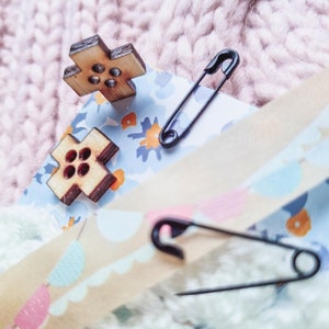 Small wooden cross buttons for handicrafts sewing, knitting, crocheting, embroidery, scrapbooking, card making medical embellishment image 3