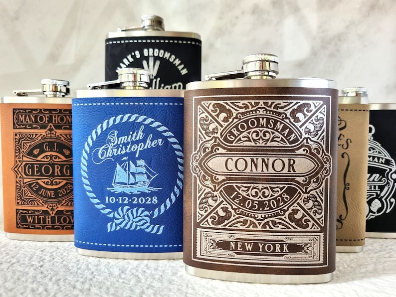 Personalized Gift Flask for Men, Leather Hip Flask, Monogram Hip Flask, Custom Hip Flask, Gift For Her image 3