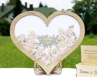 Wedding Wooden Personalized Guest Book Alternative Heart Drop Box Book and Pen Wedding Set 3D Rustic Unique Frame