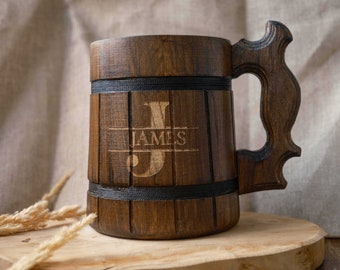 Taza de cerveza de madera personalizada con inscripción grabada, regalo de cumpleaños, regalo para el padre, regalo para él