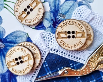 Handsewn - wooden buttons with engraving and sewing machines | for handmade sewing items | made with love for tailor, sewer, seamstress