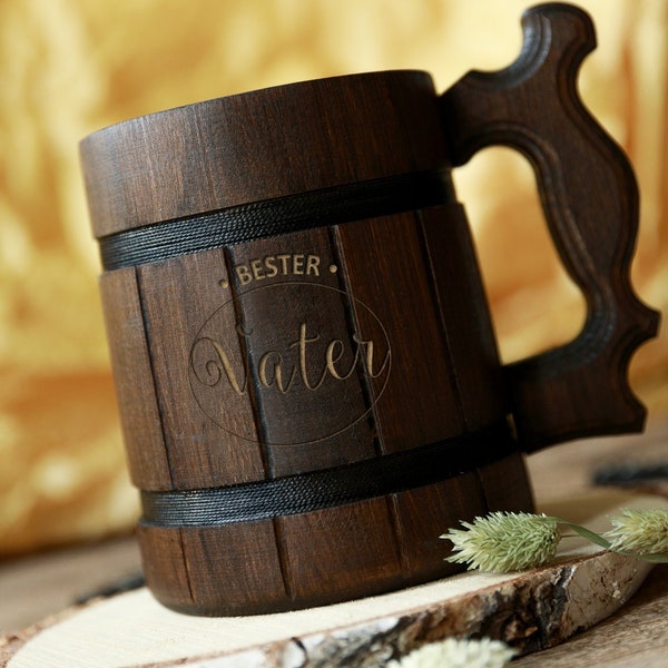 Personalisierter Bierkrug aus Holz Gravierte Inschrift Geburtstagsgeschenk Geschenk für Vater Geschenk Für Ihn