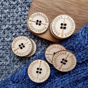 Handknitted wooden buttons with engraving and knitting needle for handmade knitted products made with love for knitters image 3