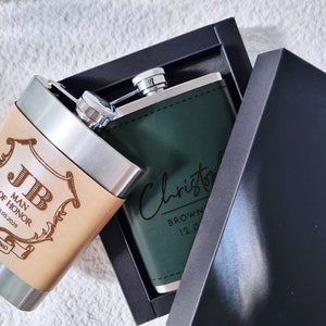 Custom Engraved Leather Flask, Personalized Flask, Birthday Gift, Elegant Monogrammed Gift For Husband Or Father