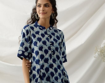 Block print tunic midi dress