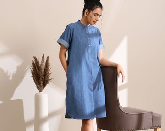 Lightweight denim dress, short shift dress