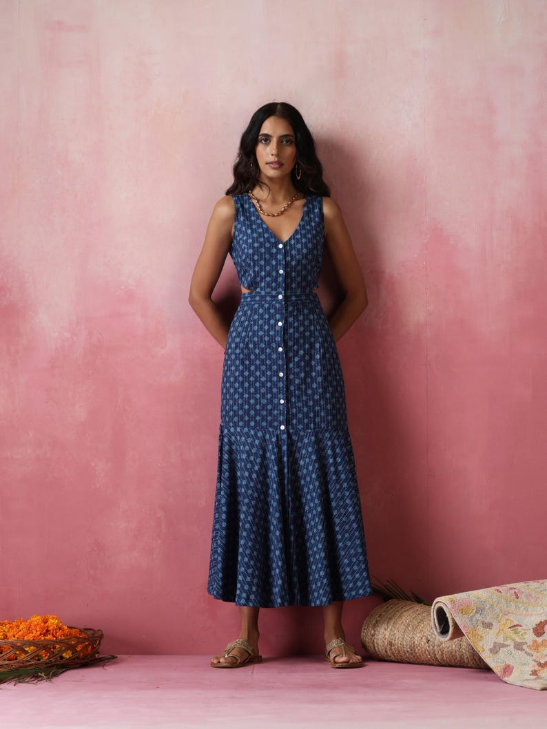 Indigo Diamond Print Dress Etsy UK