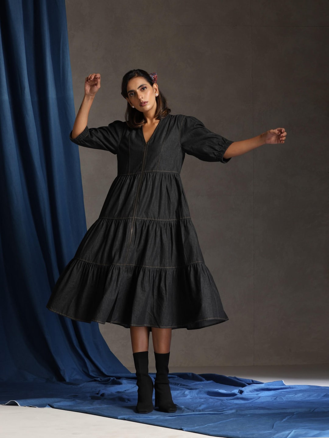 Charcoal Tiered Jersey Dress main image 0