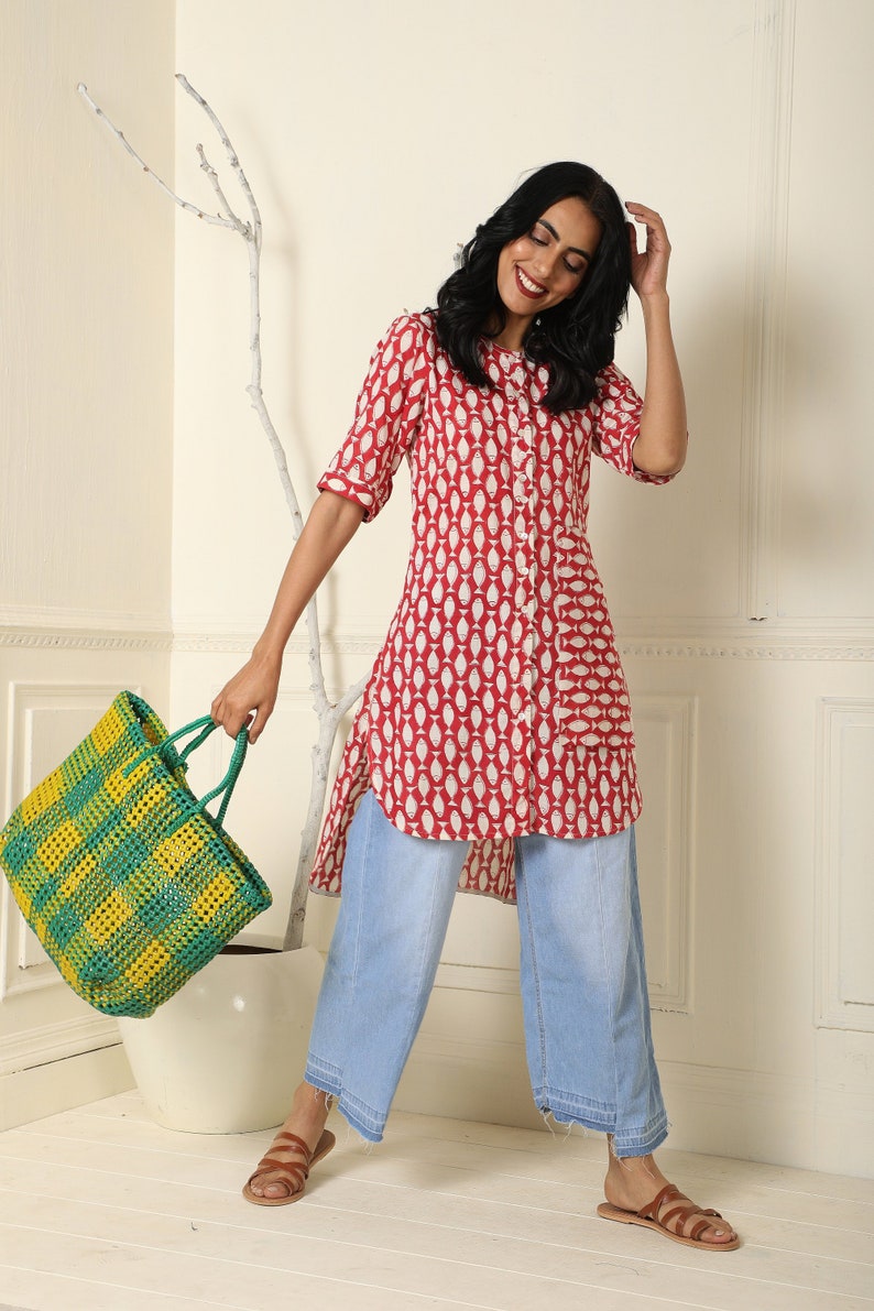 Quirky printed high-low tunic