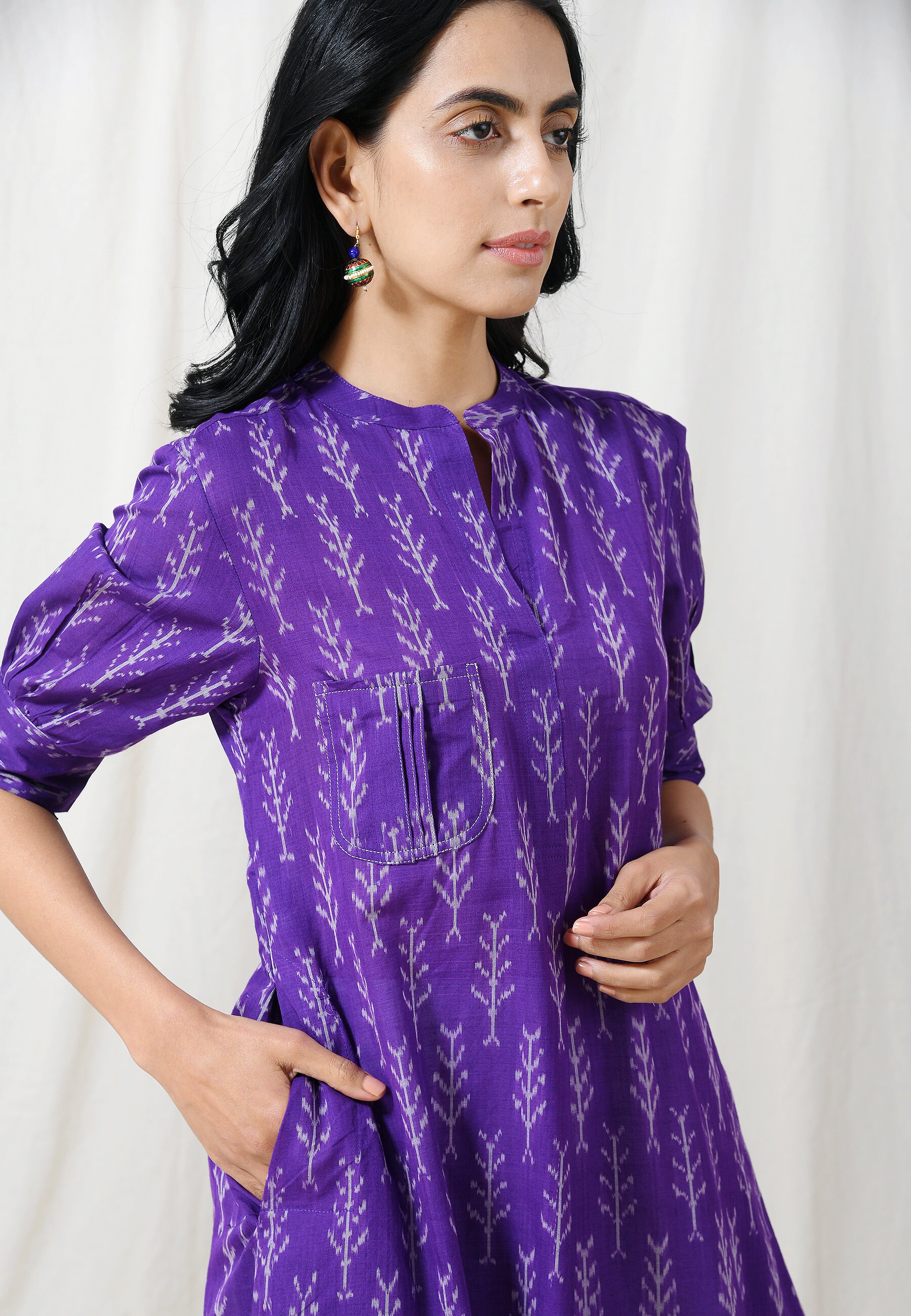 Purple Cotton Ikat Indian Dress Etsy