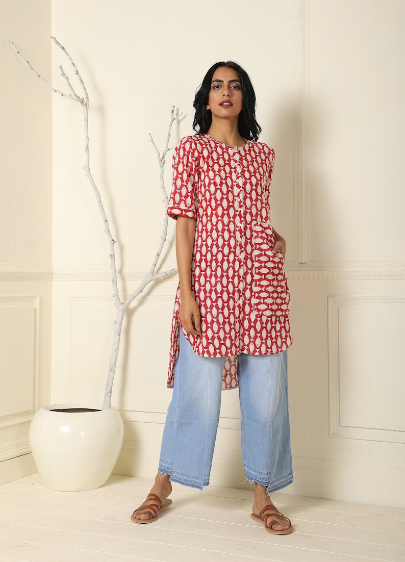 Quirky printed high-low tunic