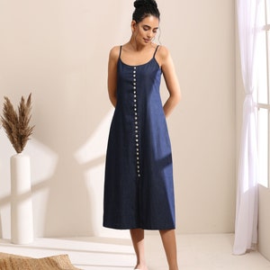 Strappy Baumwoll-Denim Kleid