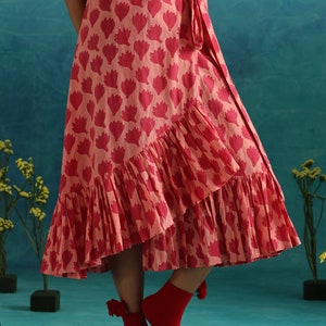 Tiered wrap dress in pink floral block print image 3