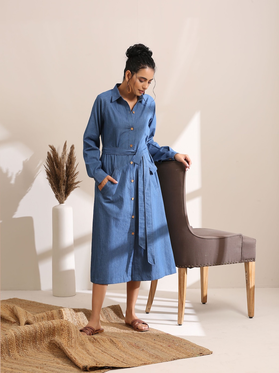 Long Denim Shirt Dress Etsy