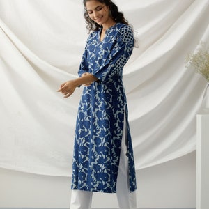 Indigo floral block print tunic zdjęcie 4