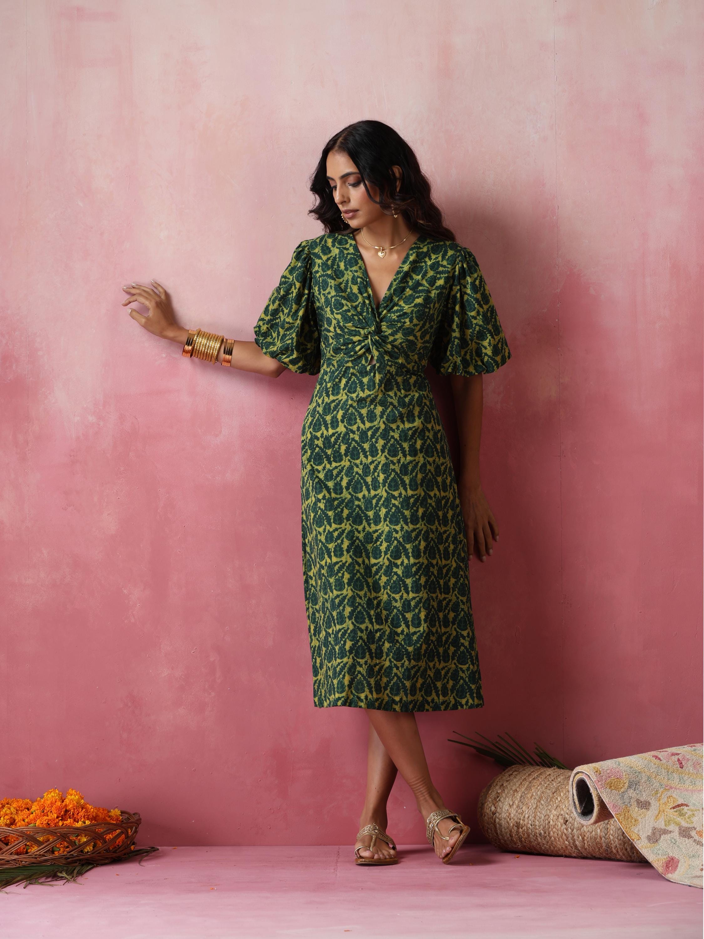 green midi maternity dress Green | Wrap Front Midi Dress main image 0