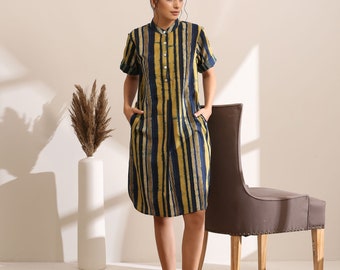 Striped block printed shift dress