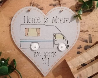 Handmade Wooden Bedford Bambi Campervan Sign - Love Heart Shaped - Hand Drawn