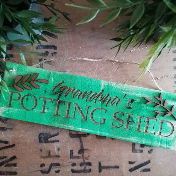 Handmade Rustic Wooden Grandma's Potting Shed Sign - Personalisation Available
