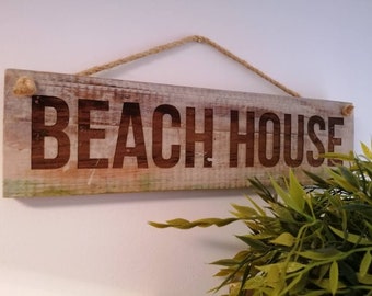 Rustic Wooden Handmade Beach House Sign - Laser Engraved - Beach Decor - Nautical Sign