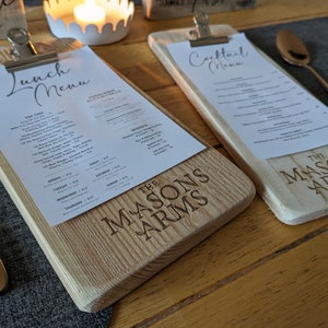 Handmade Rustic Wooden Menu Holder Clipboard - Wooden Reserved Sign - Wooden Table Number - Cafe Restaurant Table Decor