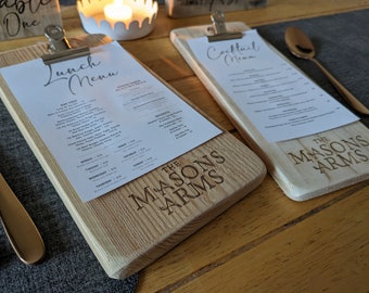 Handmade Rustic Wooden Menu Holder Clipboard - Wooden Reserved Sign - Wooden Table Number - Cafe Restaurant Table Decor