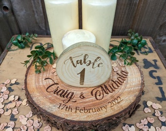 Rustic Wedding Decor - Laser Engraved Log Slice - Wedding Table Number - Wedding Table Centrepieces - Personalised Wedding Decor