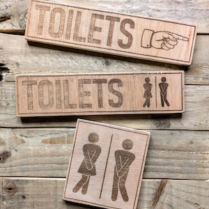 Letreros de baño de madera rústica - Letrero de baño montable - Grabado con láser