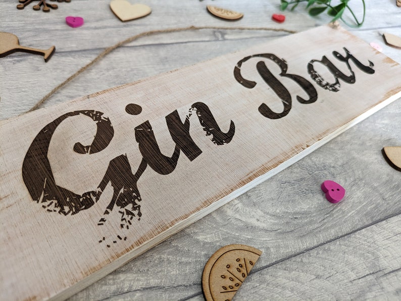 Rustic Handmade Wooden Gin Bar Sign image 3