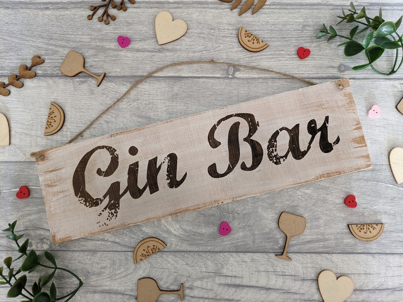 Rustic Handmade Wooden Gin Bar Sign image 1