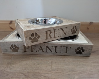 Handmade Rustic Wooden Dog Bowl Stand - Pet Food Stand - Personalised Gift