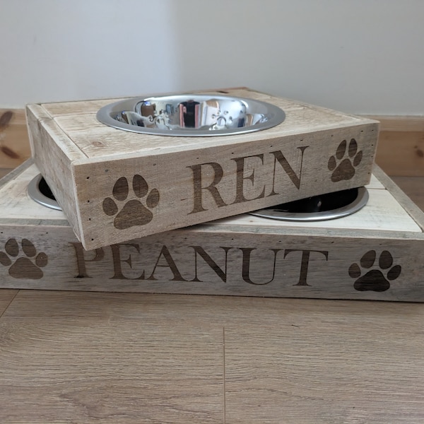 Handmade Rustic Wooden Dog Bowl Stand - Pet Food Stand - Personalised Gift