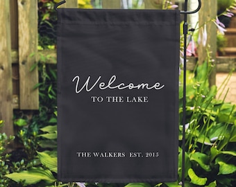 Welcome to the Lake Garden Flag - Custom Black Yard Flag for Lake House - Patio, Lawn Décor - Great Housewarming Gift