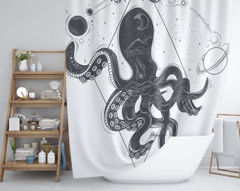 Octopus/ Kraken Shower Curtain - 71" x 74"  - Standard 12 hole Bath Curtain