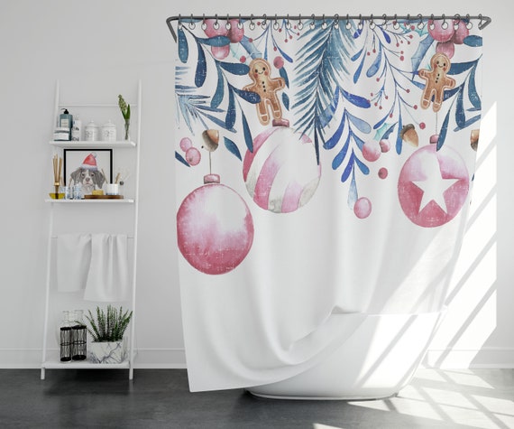 Christmas Themed Shower Curtain 4 Sizes Available Standard Etsy