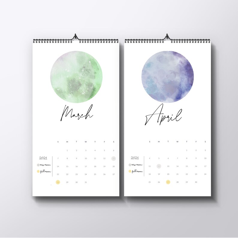 2021 Large Wall Calendar With Moon Phases New Moon Full | Etsy