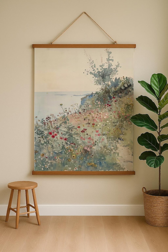 Wildflower Field Landscape Painting - Nature Theme Wall hanging Tapestry
