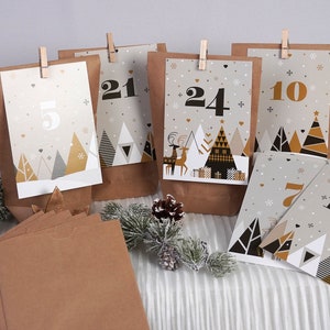 Adventskalender Karten mit Zahlen, Adventskalender zum befüllen für Mann Frau oder Kinder, Adventskalender Postkarten, Tüten und Klammern Bild 3