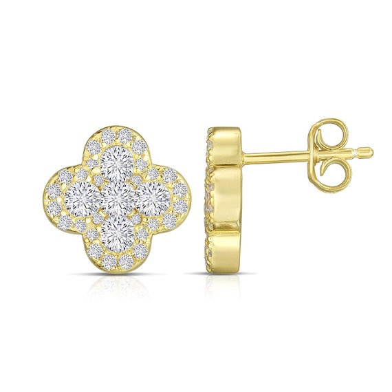 Unique Royal Jewelry 925 Sterling Silver Invisible Set Four Leaf Clover Earrings