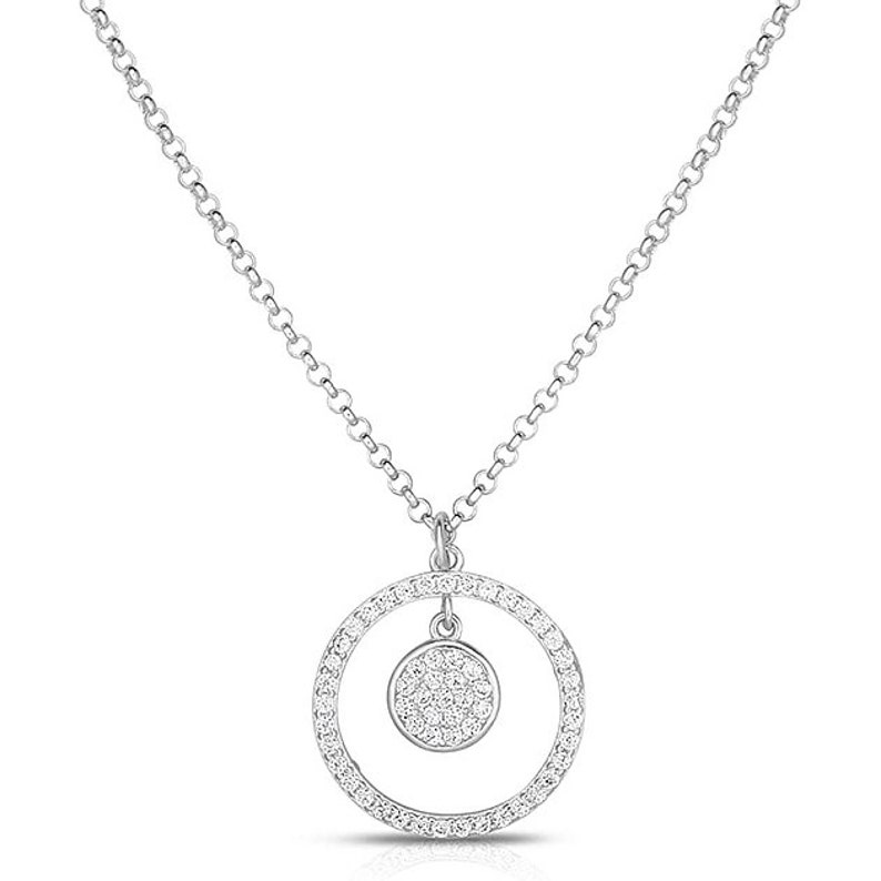 925 Sterling Silver And Cubic Zirconia Stones Cluster Dangling Circle Style Pendant