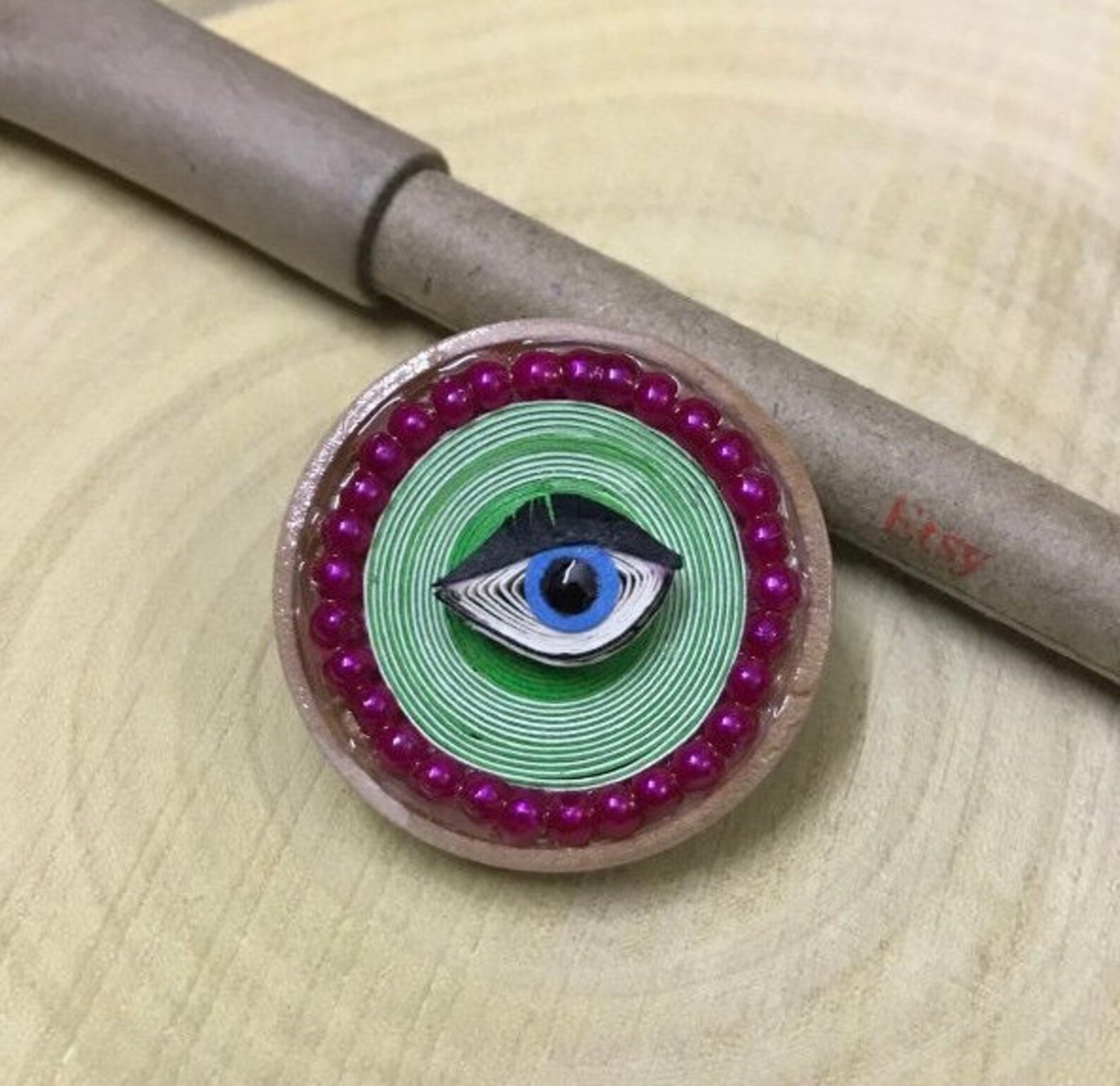 Green Evil Eye Papier Quilling und Holz Brosche Talisman Etsy.de