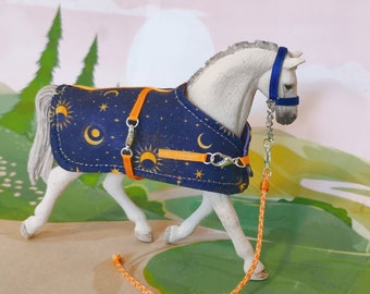 Schleich Set Horse Blanket Rope Sweat Blanket Accessories halter Adjustable Stars Moon Midnight Gold