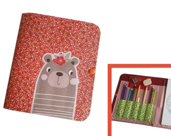 painting folder for on the go children creative set pens block coloring book drawing folder travel case travel game bear flowers coral red oilcloth