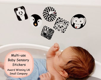 Baby Sensory Black and White stickers, Nursery Wall Art, Bathtime Baby Toy, Baby Gender Neutral Gift, Baby Shower Gift, Animal Baby Decals