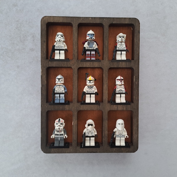 Minifigure holder for 9 figures wall mount display