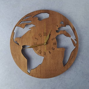 Wooden wall clock globe world map wall clock walnut