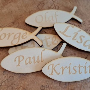 Place cards fish wood confirmation baptism in plastic-free packaging