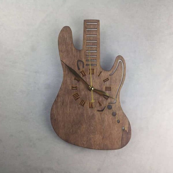 Holzwanduhr  Gitarre  Wanduhr Nussbaum