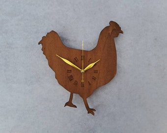 Holzwanduhr Huhn Wanduhr Nussbaum